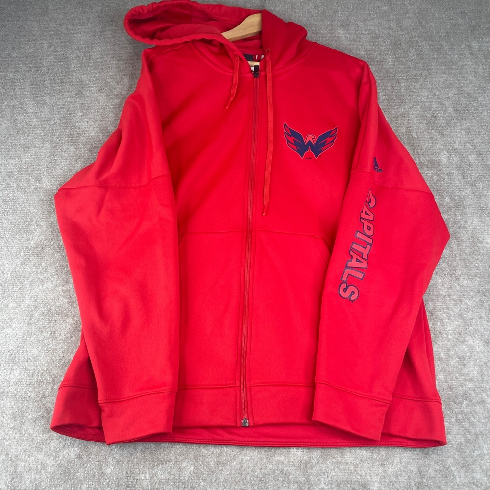 Adidas Washington Capitals‎ NHL Full Zip Hoodie Red Fleece Lined 2XL - Picture 6 of 11